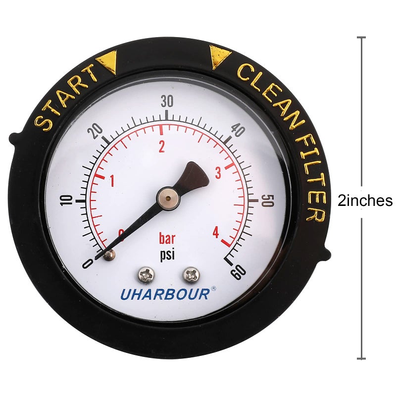 Uharbour Pool Pressure Gauge 60psi 1/4" NPT Back Mount, 2" Dial Pool Filter Pressure Gauge with Adjustable Bezel, Replacement for Swimming Pool Valve Filter - Image 4